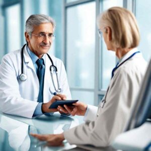 The doctor is giving advice to the patient