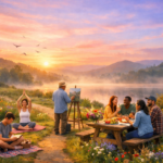 Sunrise20Serene20Landscape20With20Winding20Path20And20Picnic20Activities