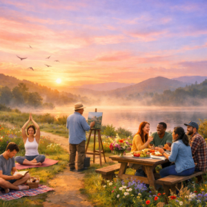 Sunrise20Serene20Landscape20With20Winding20Path20And20Picnic20Activities